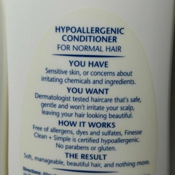 Finesse Clean Simple Hypoallergenic Normal Hair 2 Each Shampoo Conditioner - Picture 9 of 11